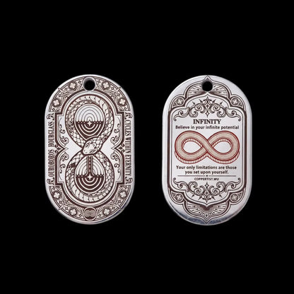Two-sided Ouroboros Hourglass Tag in silver-tone finish