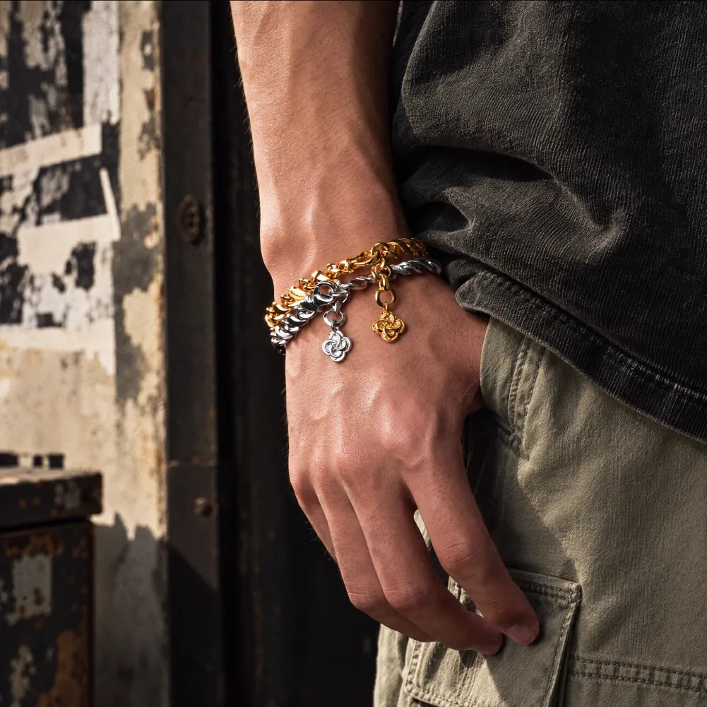 Ouroboros Infinity Bracelet gold-finish model and link styling