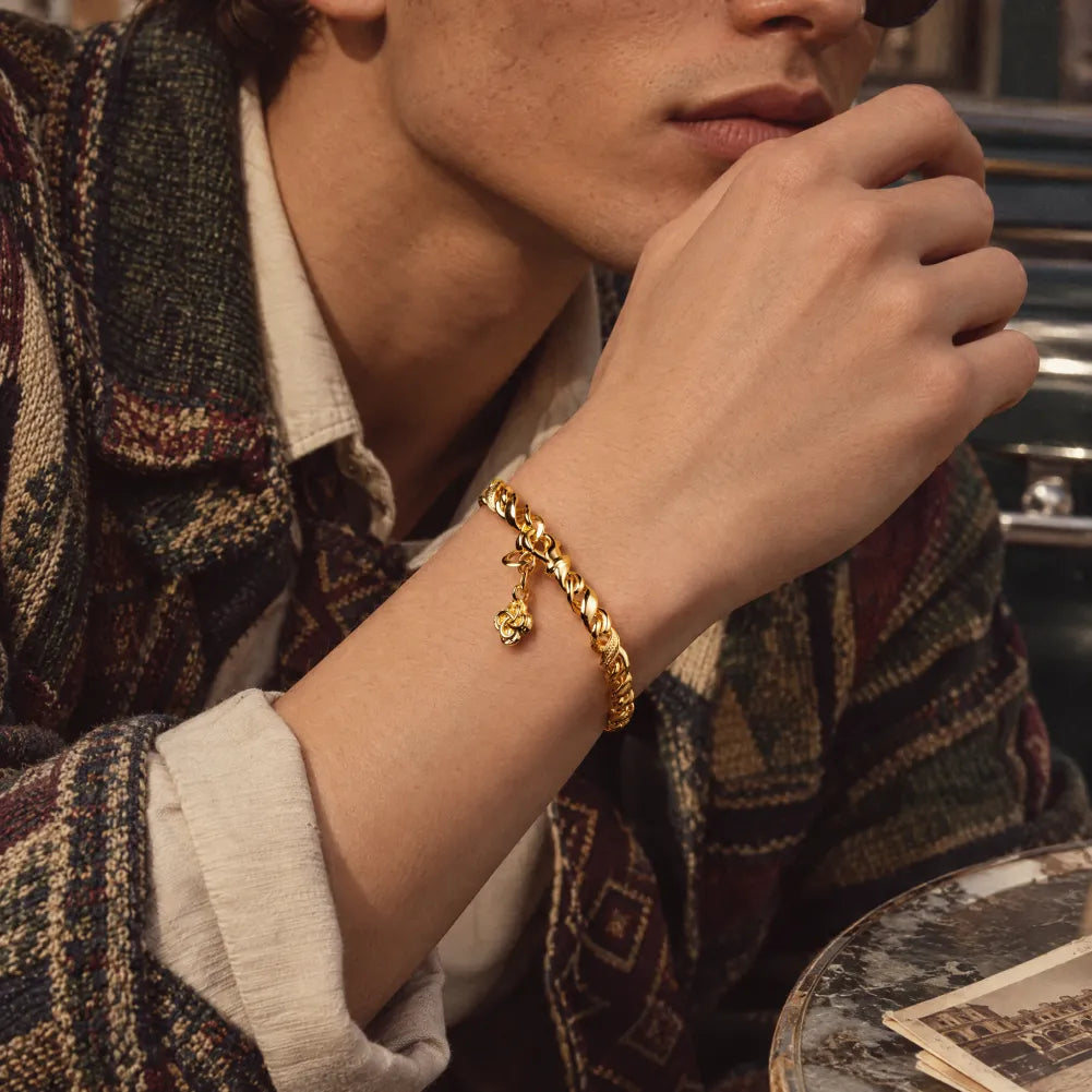 Ouroboros Infinity Bracelet gold-finish model wearing
