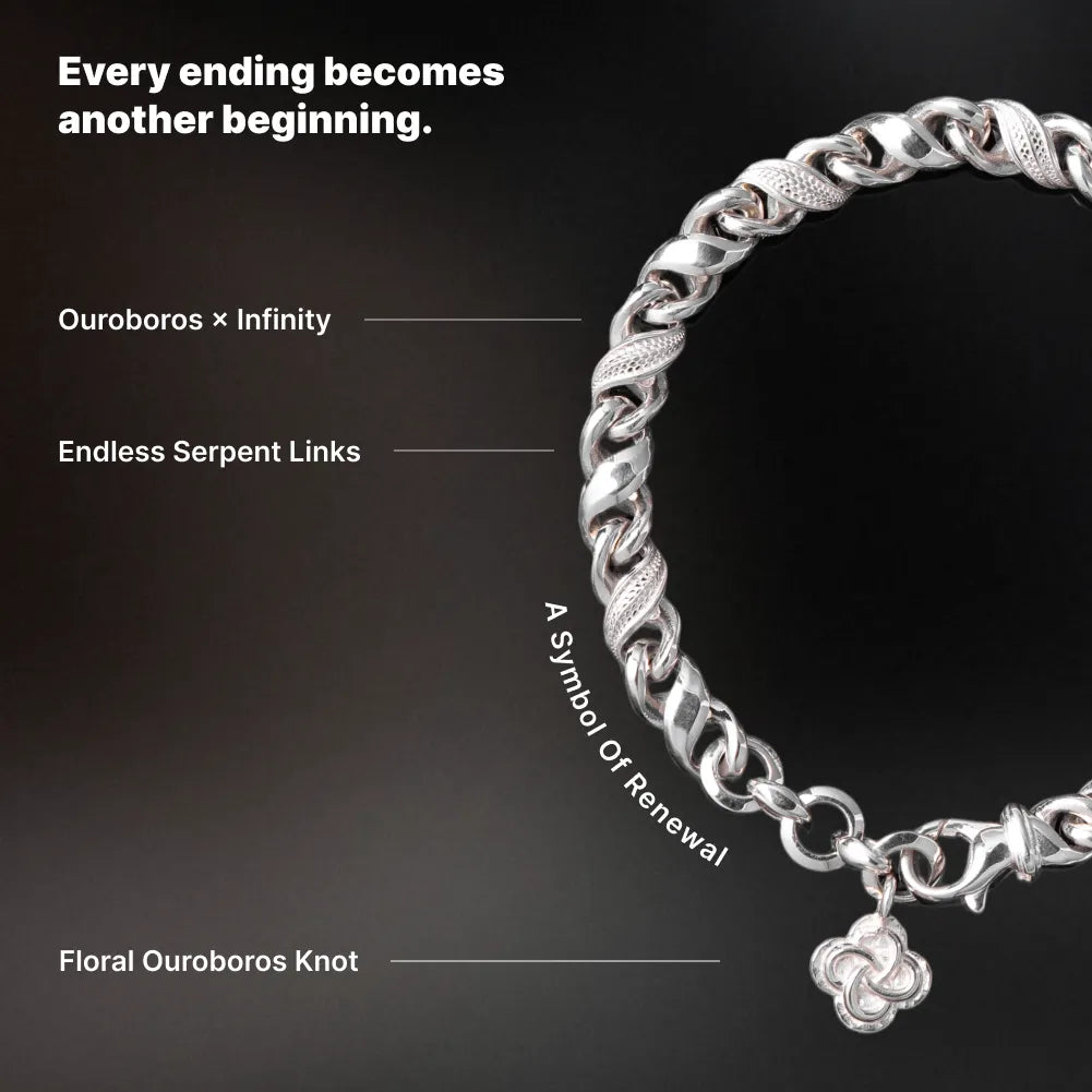 Ouroboros Infinity Bracelet silver-finish design details