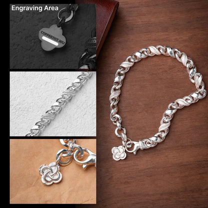 Ouroboros Infinity Bracelet silver-finish detail and engraving area