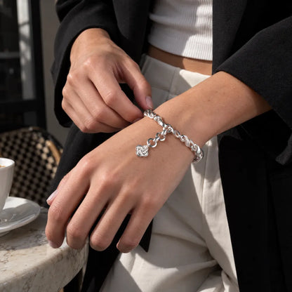 Ouroboros Infinity Bracelet silver-finish model wearing