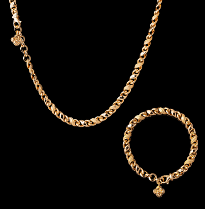 Ouroboros Infinity Necklace in gold-tone finish with matching bracelet