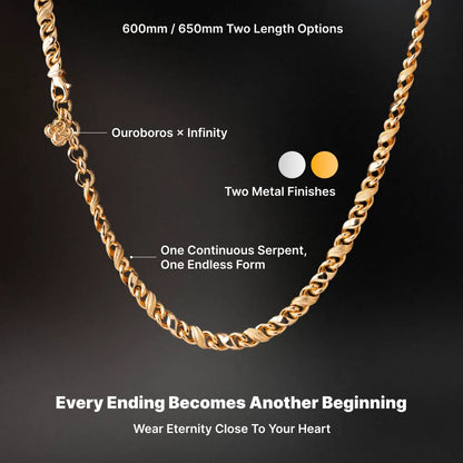 Ouroboros Infinity Necklace product view in gold-tone finish
