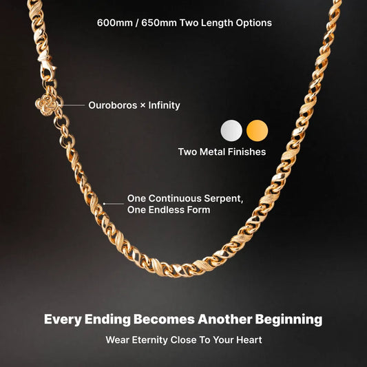 Ouroboros Infinity Necklace product view in gold-tone finish