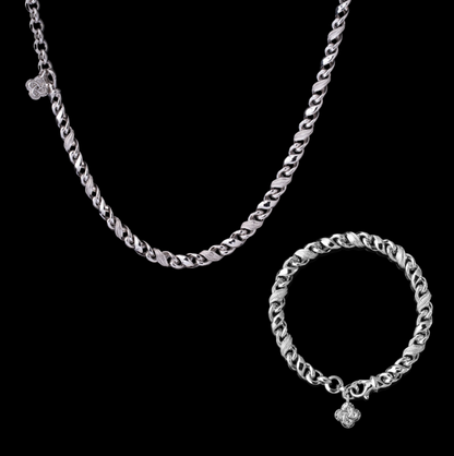 Ouroboros Infinity Necklace in silver-tone finish with matching bracelet