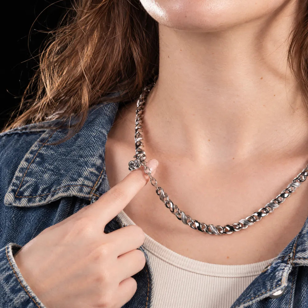 Ouroboros Infinity Necklace product view in silver-tone finish