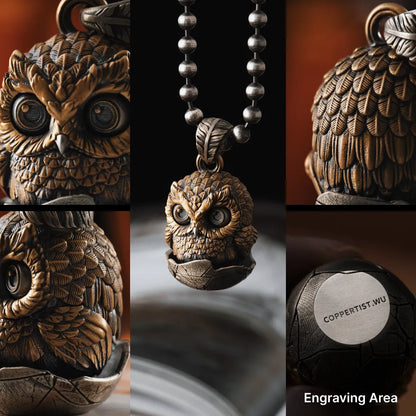 Owl fidget pendant front back wing and engraving details