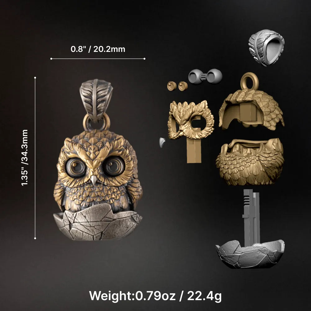 Owl fidget pendant dimensions weight and moving eye components