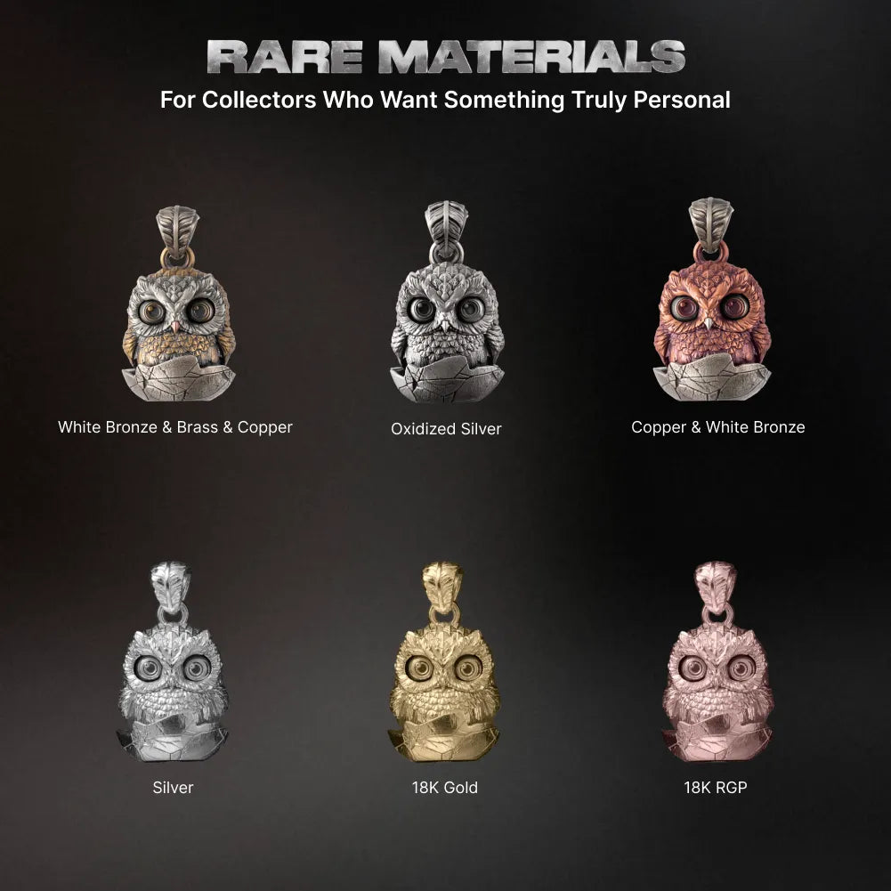 Owl fidget pendant material and finish options