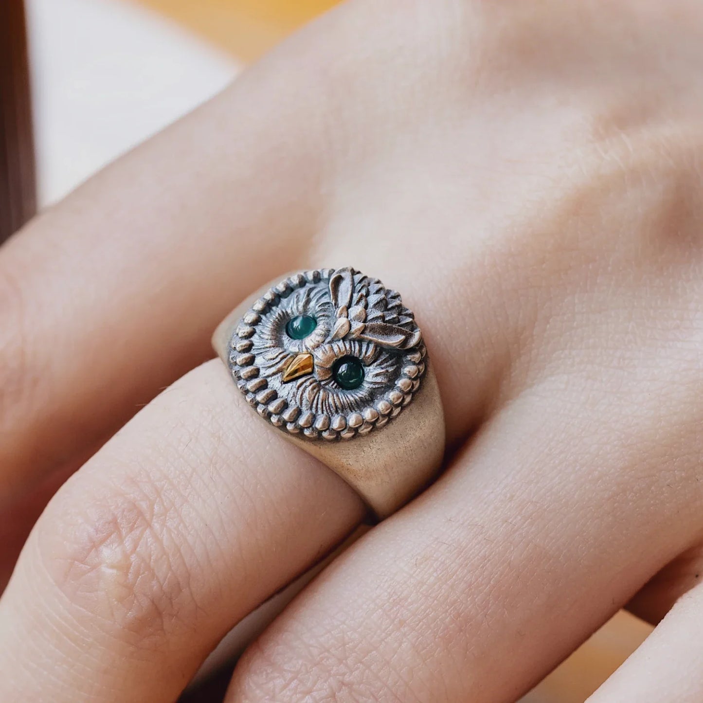 Owl Ring Oxidized Silver Details 01