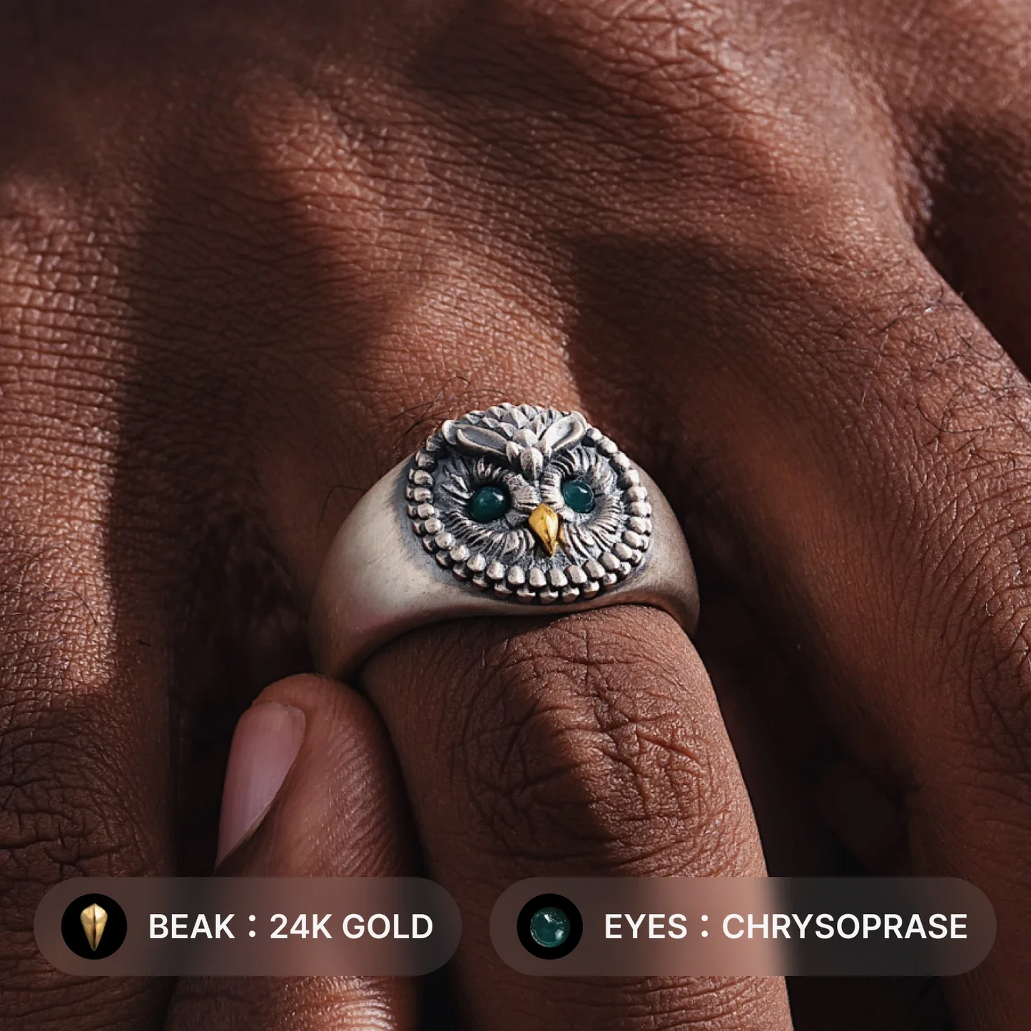 Owl Ring Oxidized Silver Details 03