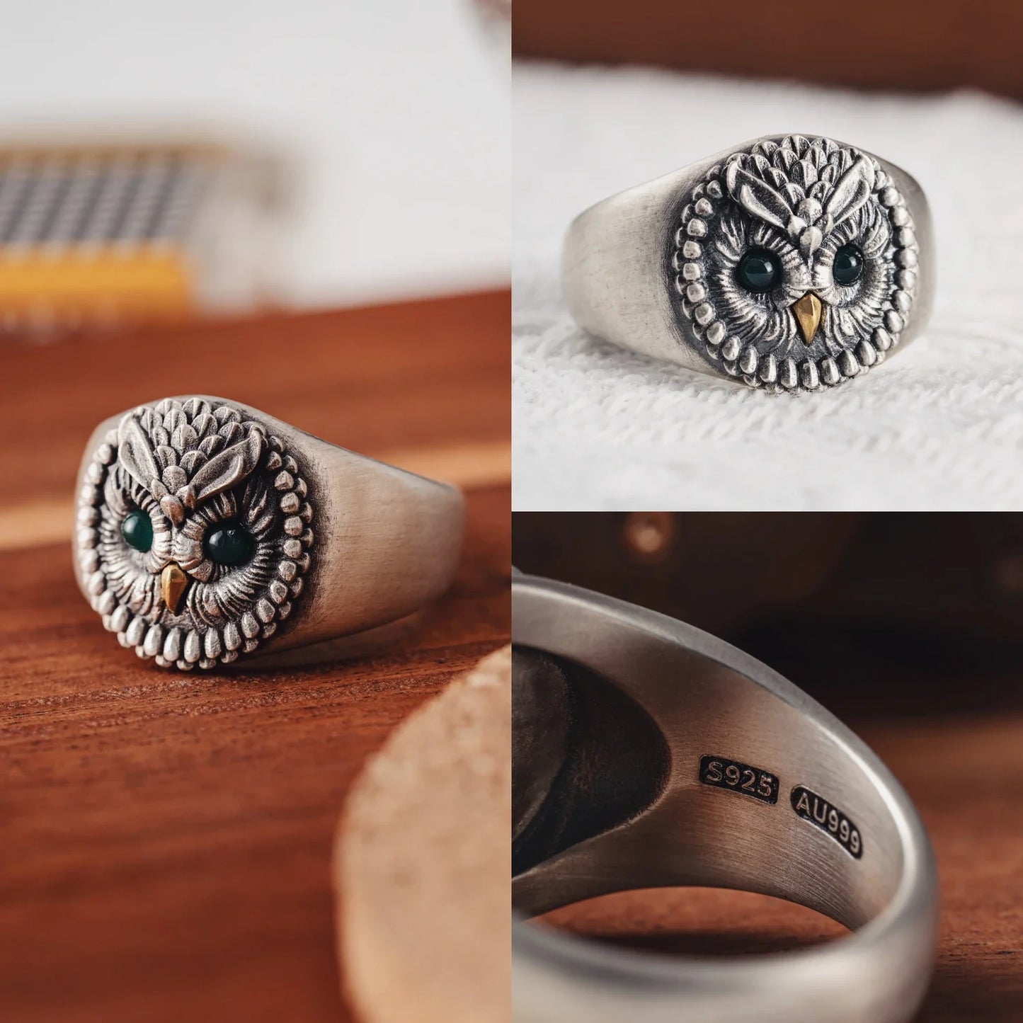 Owl Ring Oxidized Silver Details 04