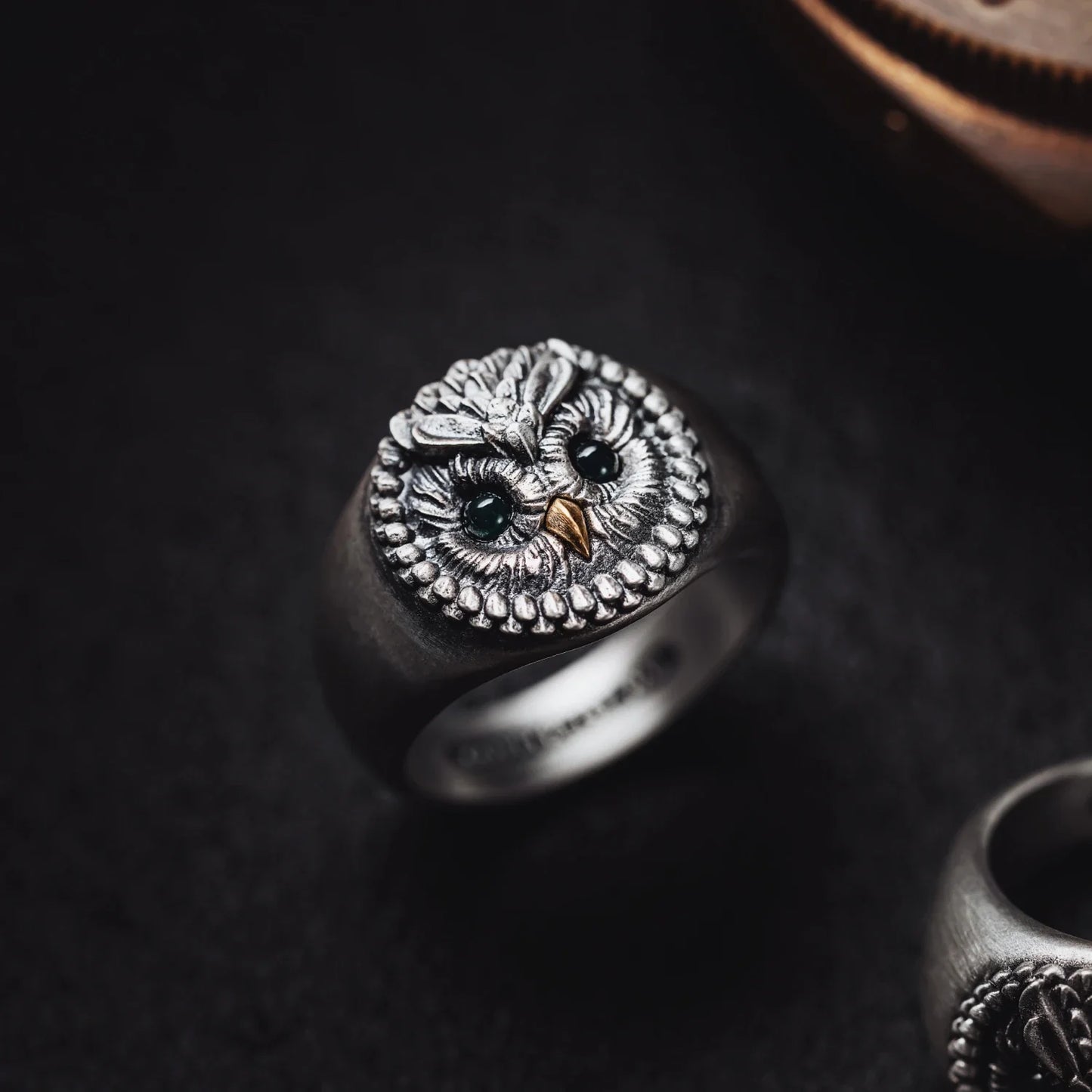 Owl Ring Oxidized Silver Details 06