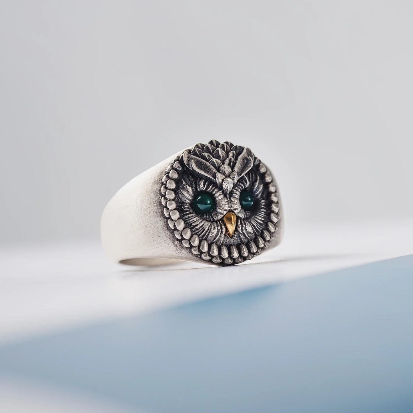 Owl Ring Oxidized Silver Details 07