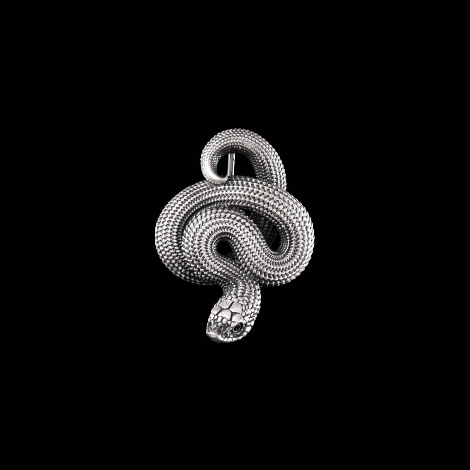 Hognose Snake Brooch Oxidized Silver,Black Zircon