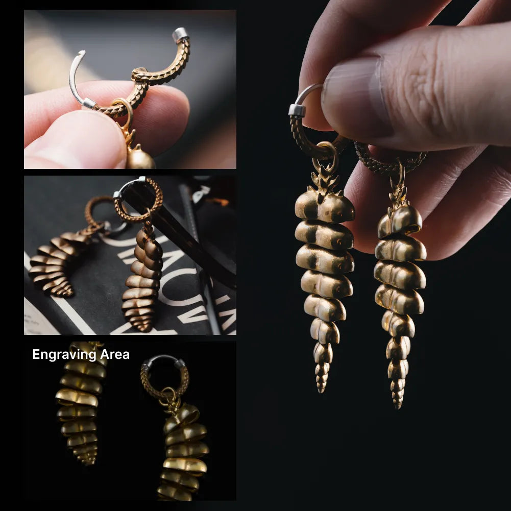 Engraving area and pair or single style options for Rattlesnake Tail earrings