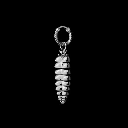 Rattlesnake tail earrings in White Bronze with Oxidized Sterling Silver Pins, Single black-background variant view