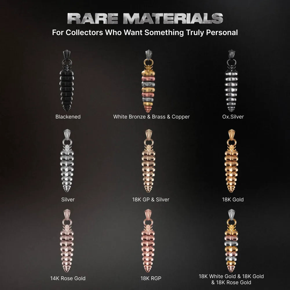 Rattlesnake tail pendant material and finish options