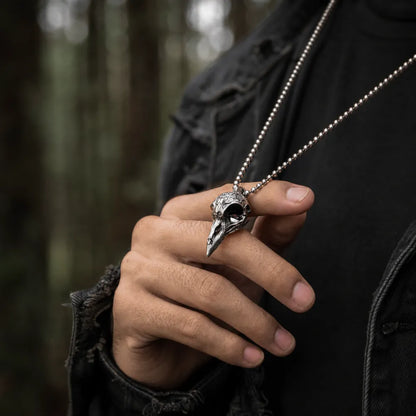 Raven Skull Pendant worn outdoors