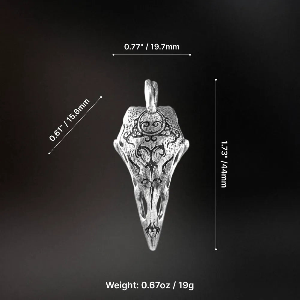 White Bronze Raven Skull Pendant dimensions and weight