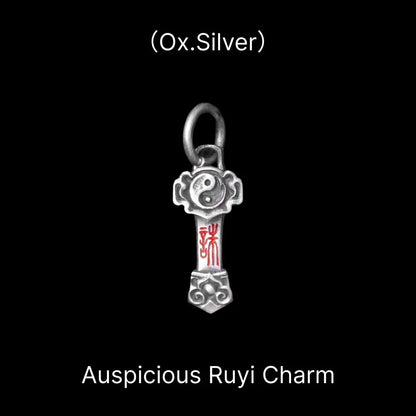 Ruyi Charm Pendant in Oxidized Silver, Cinnabar — Charm Only
