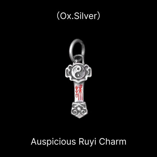 Ruyi Charm Pendant in Oxidized Silver, Cinnabar — Charm Only