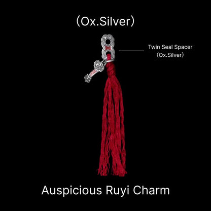 Ruyi Charm Pendant in Oxidized Silver, Cinnabar — With Twin Seal Tassel