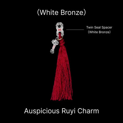 Ruyi Charm Pendant in White Bronze, Cinnabar — With Twin Seal Tassel