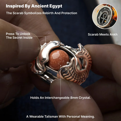 Scarab Pendant hidden stone chamber and Ankh backplate