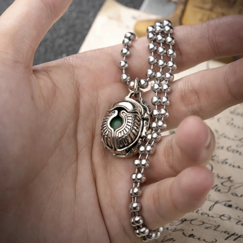 Open White Bronze Scarab Pendant with an interchangeable stone