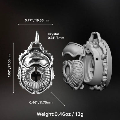 White Bronze Scarab Pendant dimensions and 8mm crystal chamber