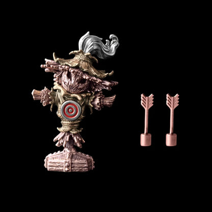 Copper, brass and white bronze Scarecrow Training Dummy with cinnabar target and arrows
