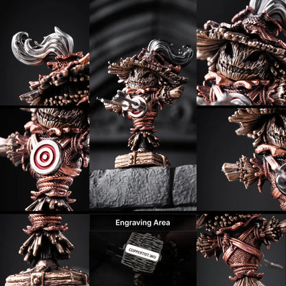 Close-up views of Scarecrow Training Dummy sculpting and engraving area