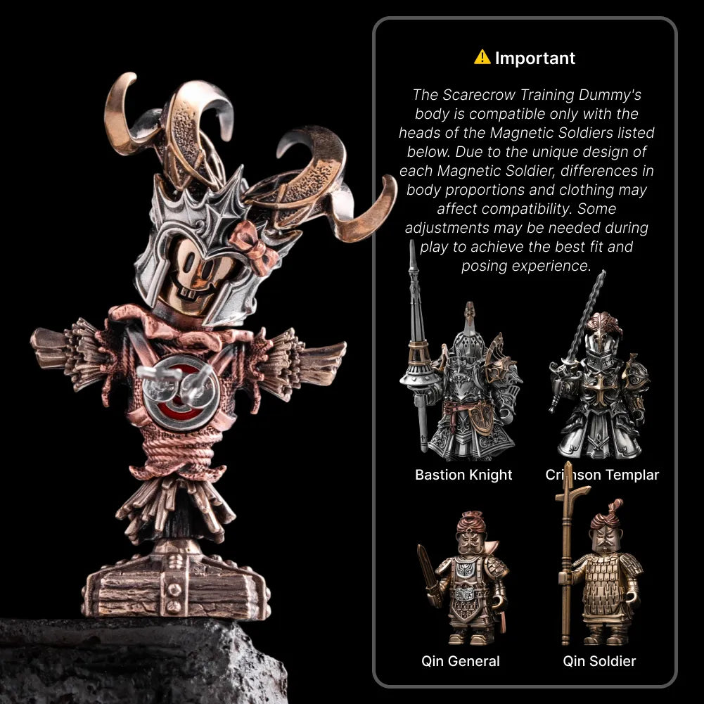 Scarecrow Training Dummy with horned grin demon head accessory