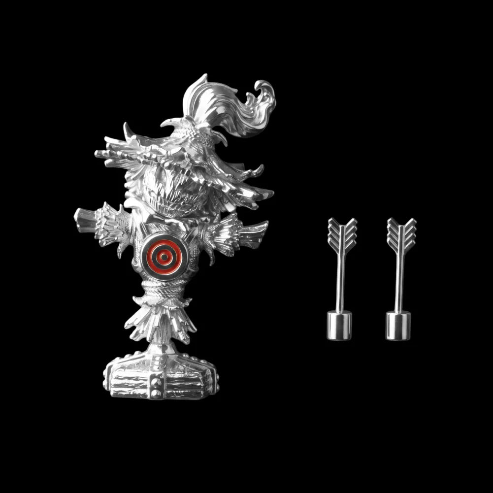Silver-tone Scarecrow Training Dummy with cinnabar target and two arrows