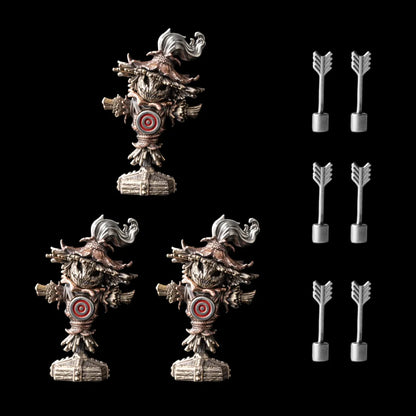 Three Scarecrow Training Dummy figures with six removable arrows