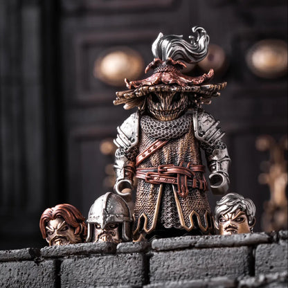 Warrior figurine training beside a Scarecrow Training Dummy