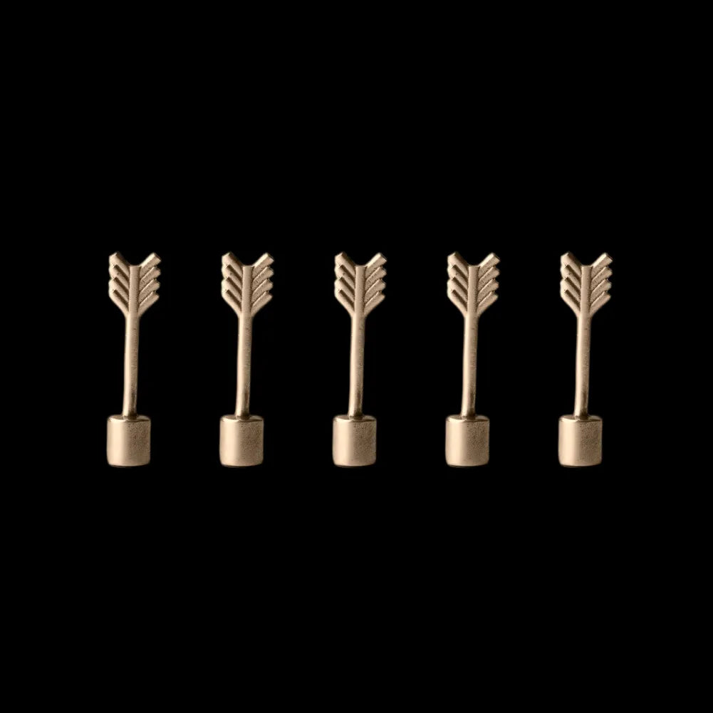 Set of five removable warm brass-tone arrows for Scarecrow Training Dummy