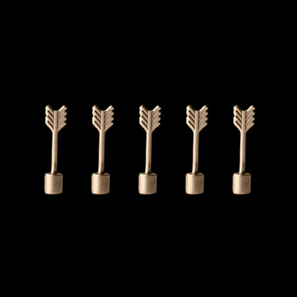 Set of five removable warm brass-tone arrows for Scarecrow Training Dummy