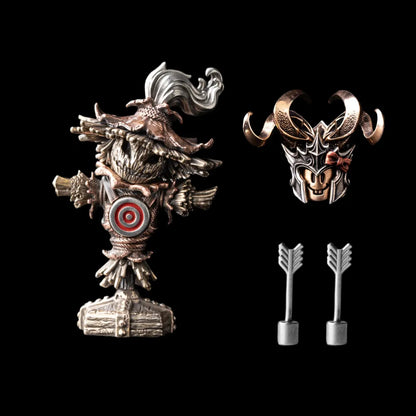 Scarecrow Training Dummy with grin demon head and two arrows