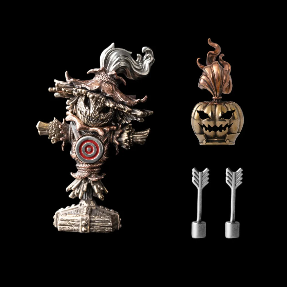 Scarecrow Training Dummy with pumpkin head and two arrows