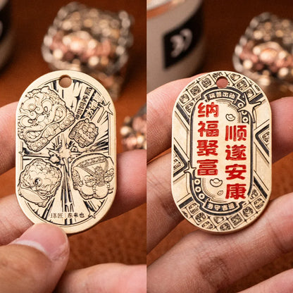Oval Label Plaque with four animal motifs and Chinese lettering
