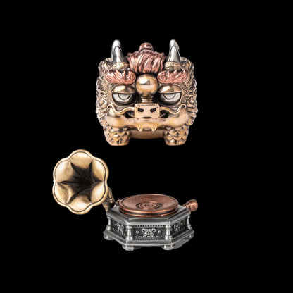 Pig-Nosed Qilin figurine with a gramophone base on a black background