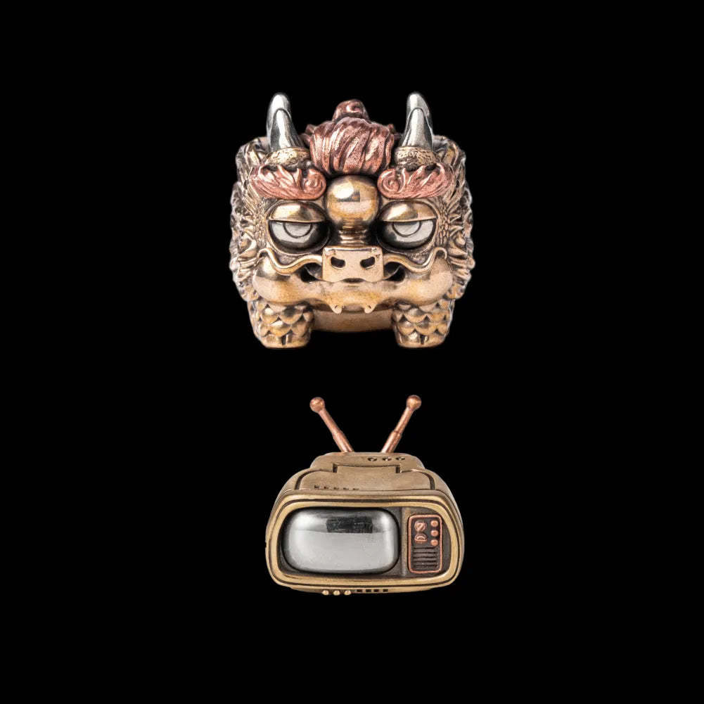 Pig-Nosed Qilin figurine with a television base on a black background