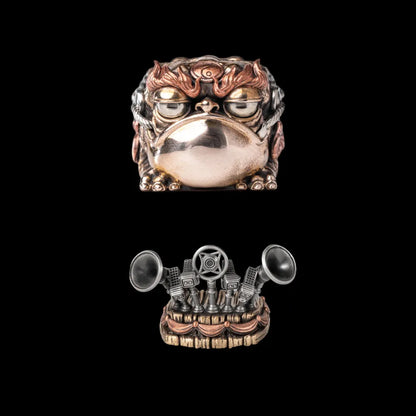 Seven-Star Money Toad figurine with a podium base on a black background