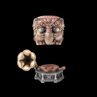 Six-Tusked Elephant figurine with a gramophone base on a black background