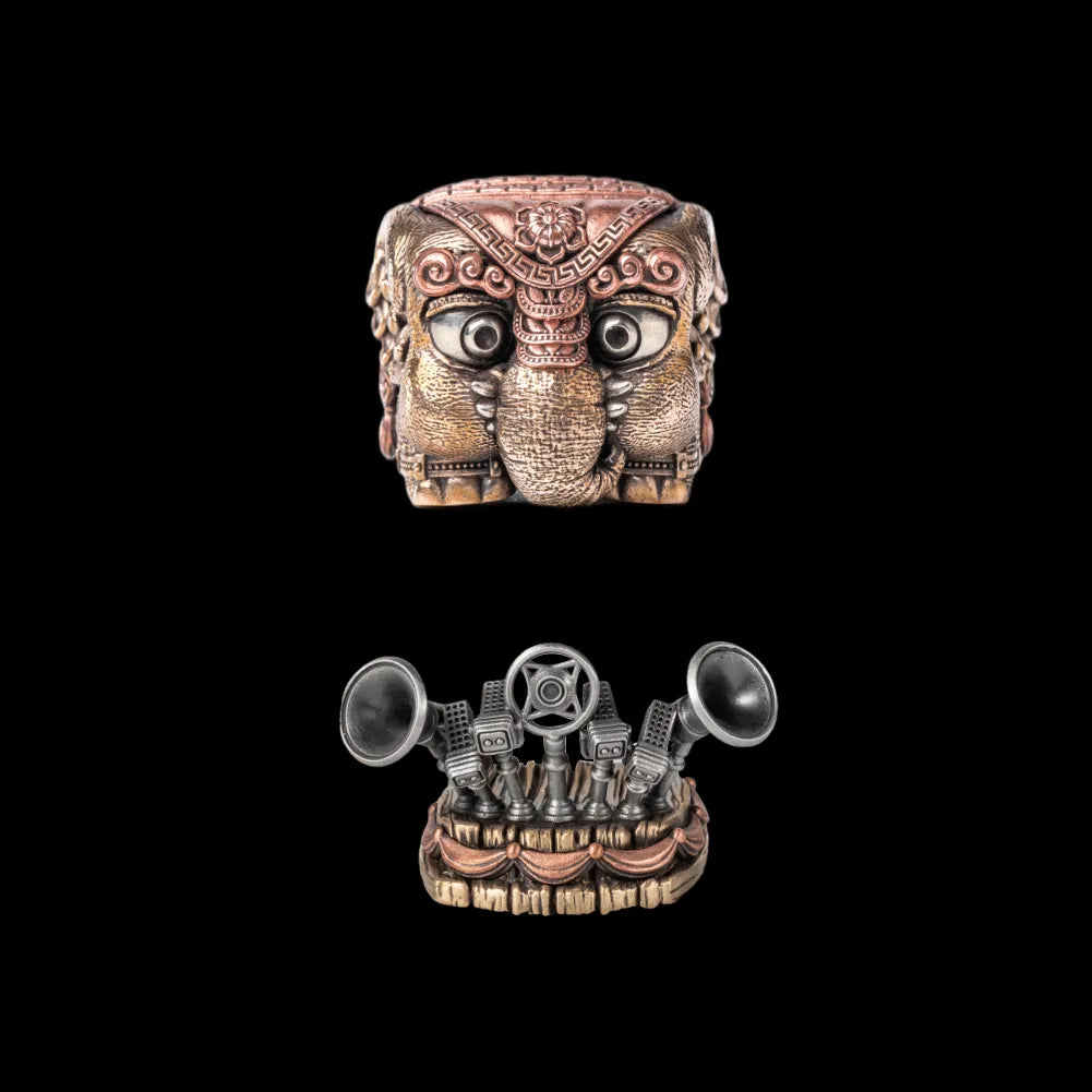 Six-Tusked Elephant figurine with a podium base on a black background