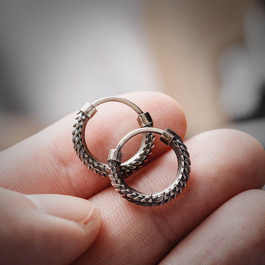 Silver Snake Skin Huggie Hoop Earrings