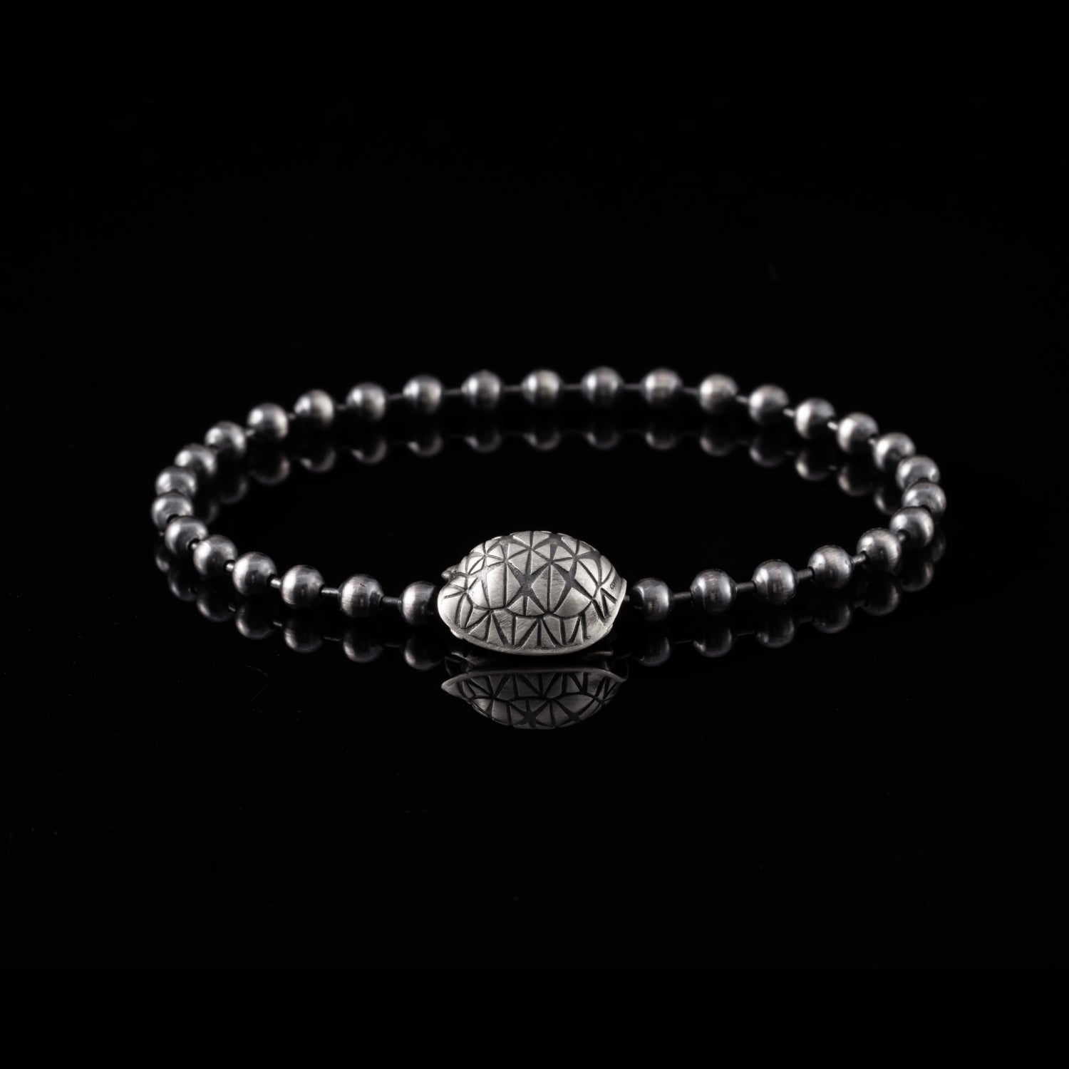 Star Tortoise Ball Chain Bracelet - 4mm Oxidized Silver